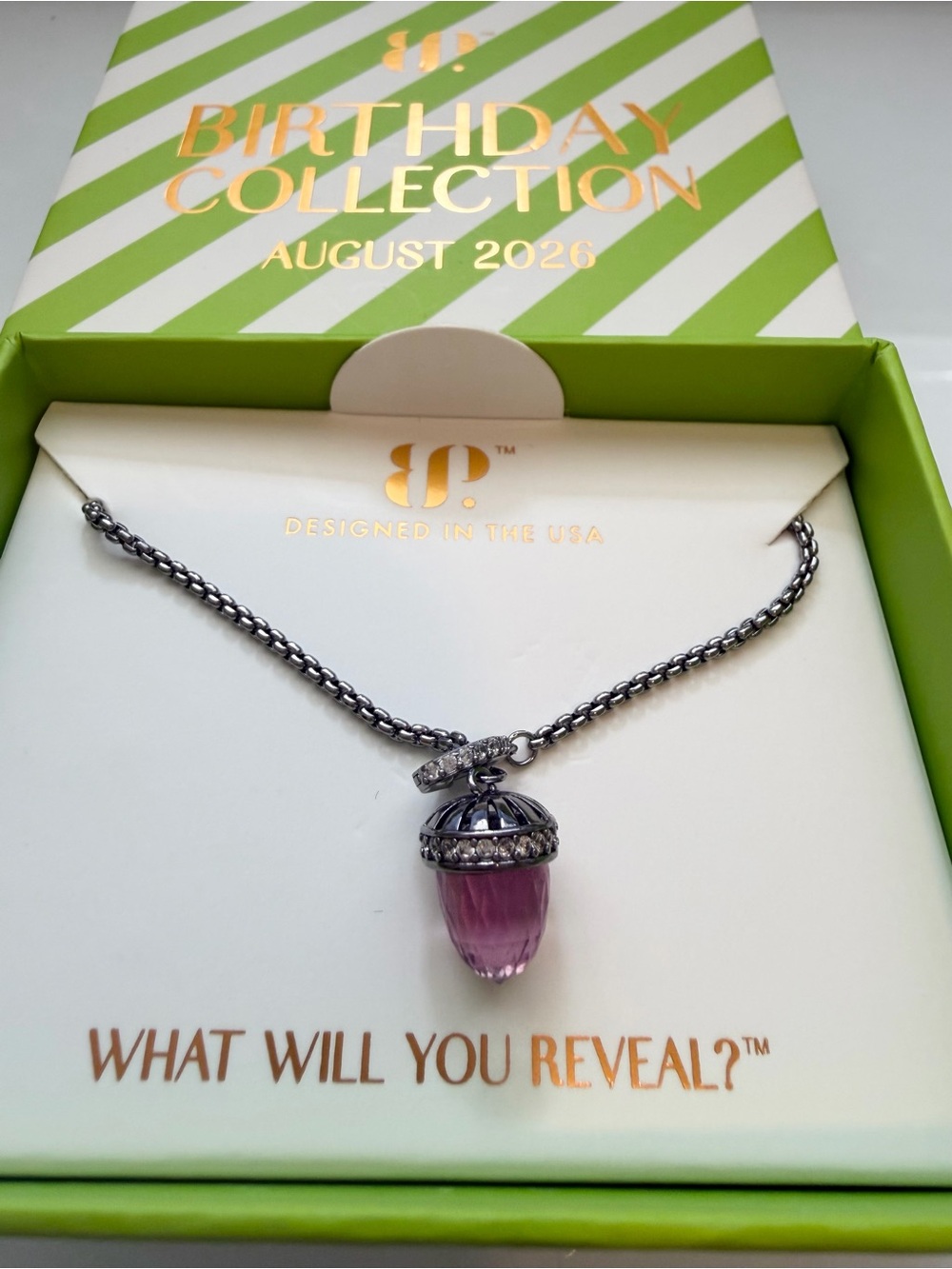 Bomb Party hematite pink acorn Necklace